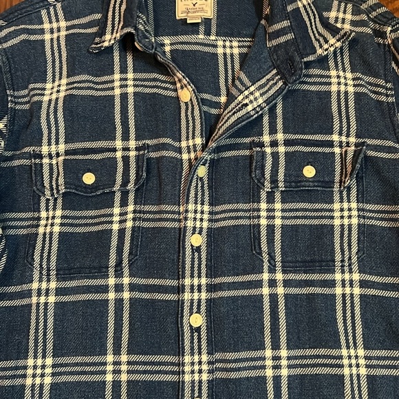Men’s Denim Plaid Long Sleeve Button Up - American Eagle - Picture 4 of 5